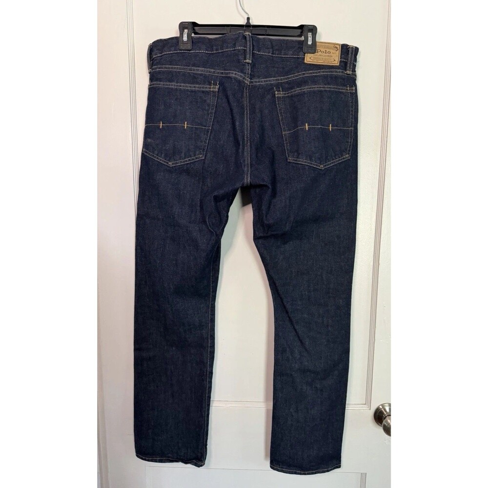 Polo Ralph Lauren R154SD Slim Straight Jeans 36x30 Dark Denim RL Leather Patch - Picture 1 of 14
